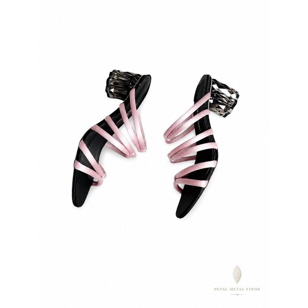 Salvatore Ferragamo Amalia 55 Pink Satin Strappy Block‎ Heel Mule Sandal US 9.5